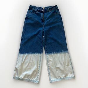 Bleached Baggy Jo West Blue Medium Wash High Rise Wide Leg Jeans Size Large